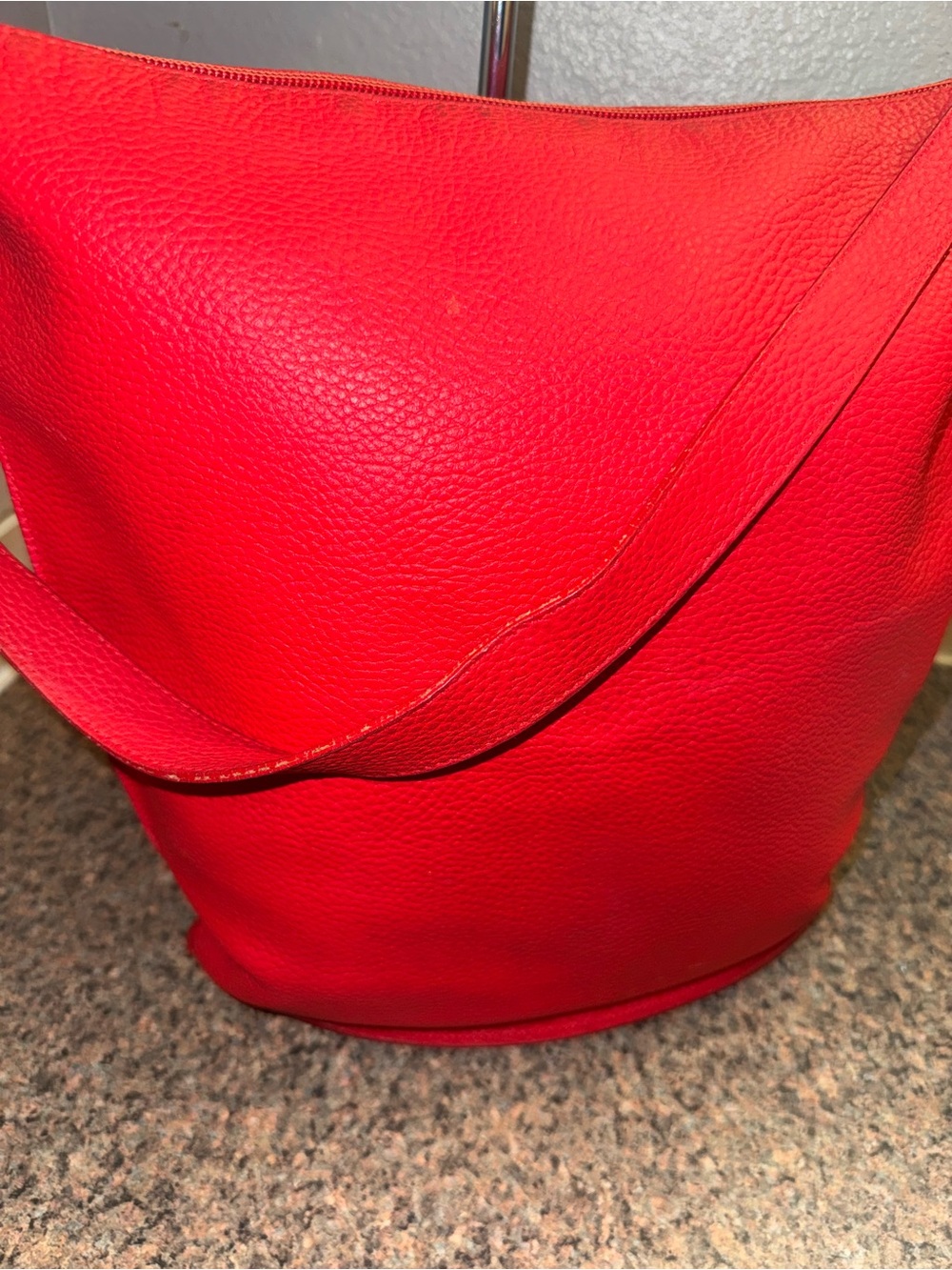 Furla Bright Red Pebbled Leather Shoulder Tote XL